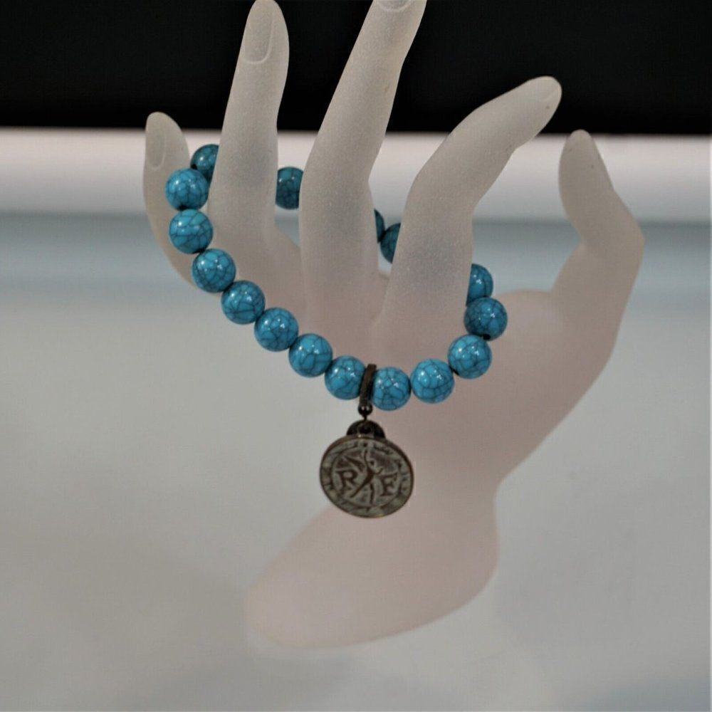 Lovisa Stretch Bracelet Blue Beads Liberte Egalite Fraternite Charm